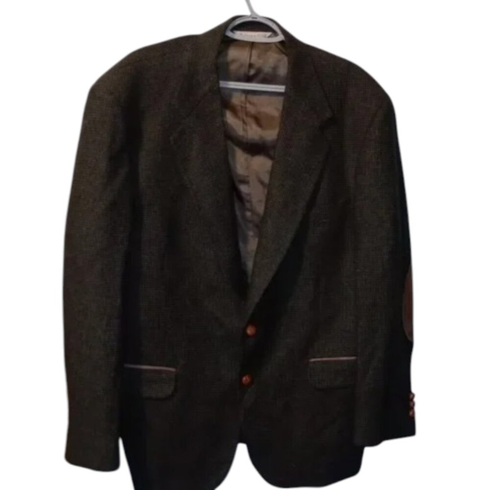 VTG Stafford Men's Tweed Sport Coat Blazer Two Button Brown Wool Elbow Patch 44R